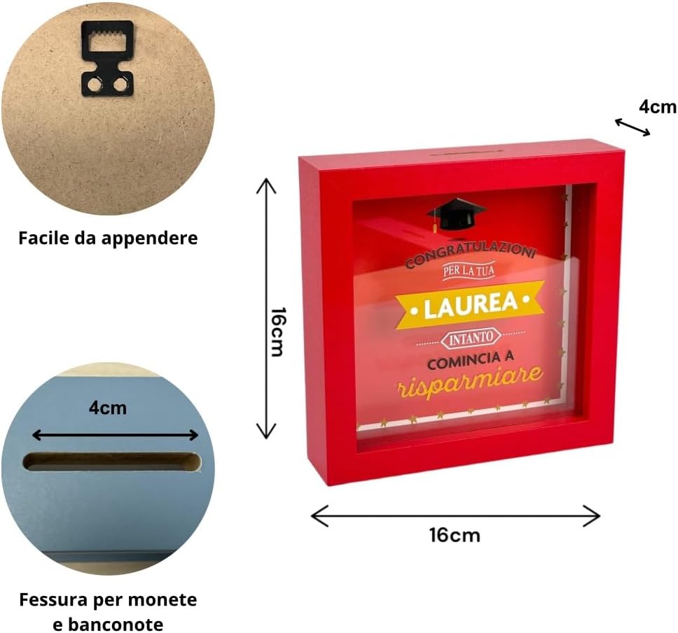 Salvadanaio Quadretto - "Congratulazioni per la tua Laurea – Intanto comincia a risparmiare"