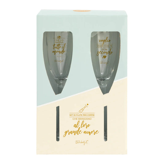 Set di 2 flute - Che lo sappia tutto il mondo: voglio stare con te ogni secondo