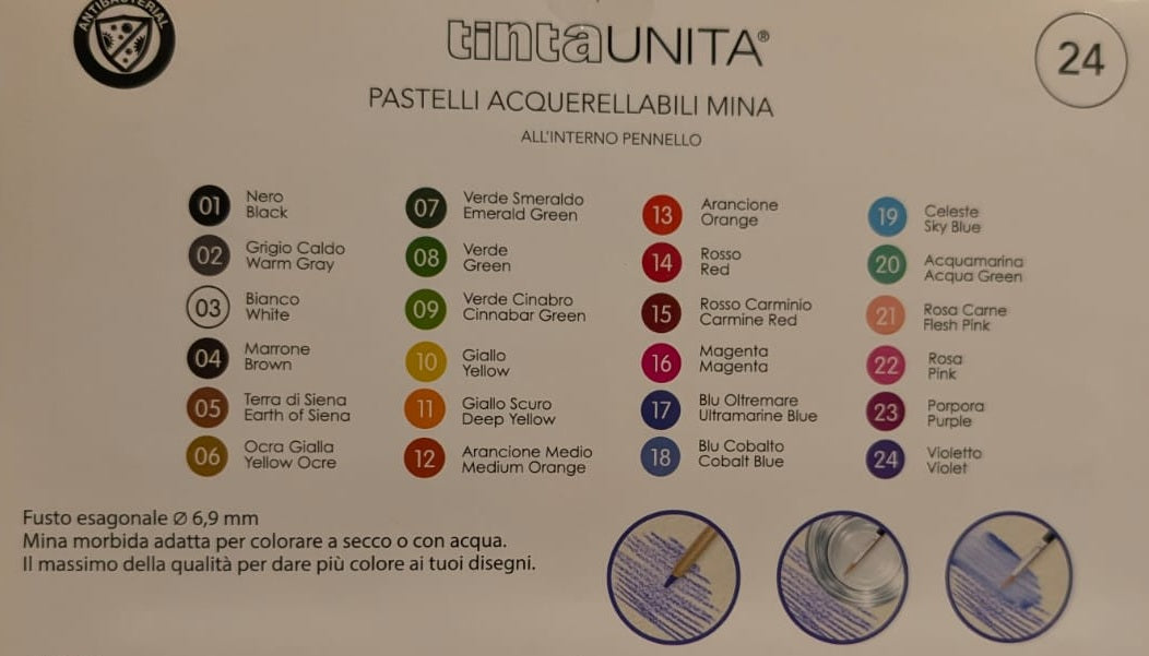 Pastelli Acquerellabili Tinta Unita 12 pezzi con pennello