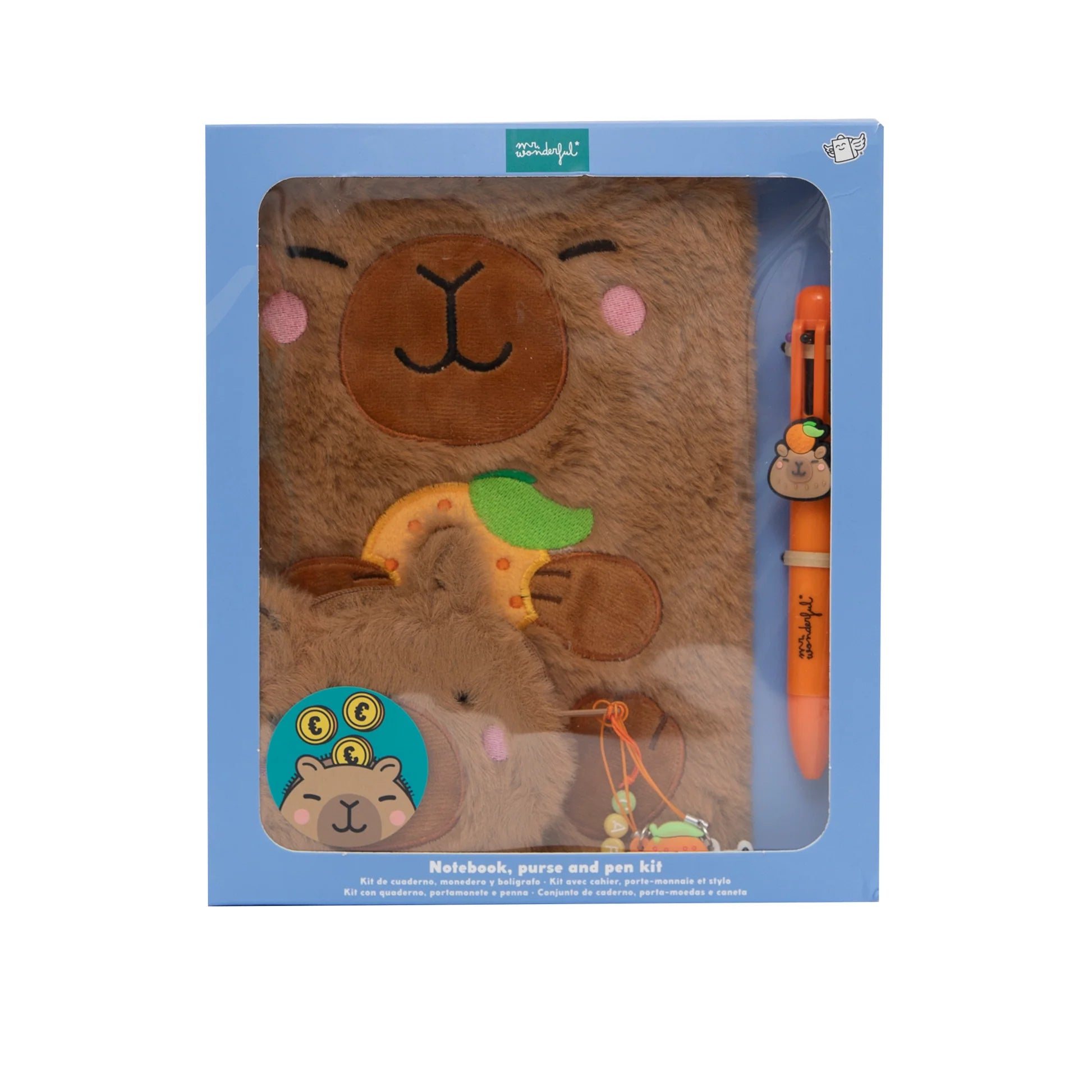 Set con quaderno A5 + portamonete + penna cancellabile - Capibara