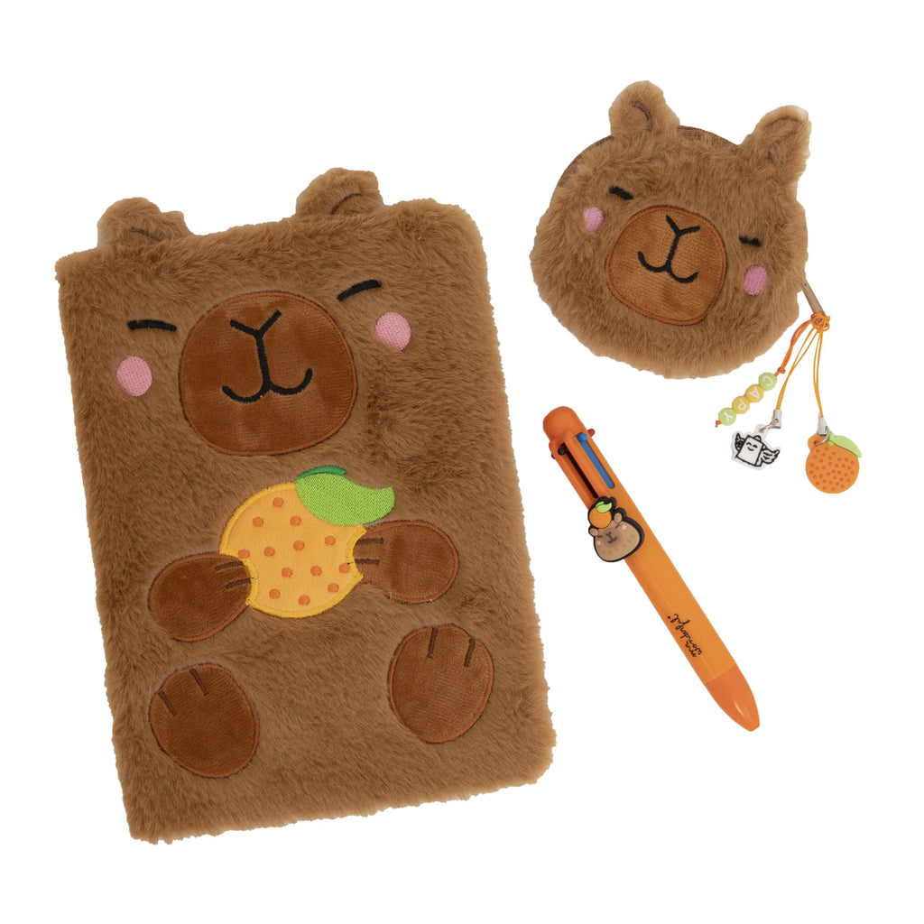 Set con quaderno A5 + portamonete + penna cancellabile - Capibara