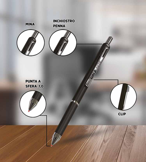 Penna 4 Funzioni con Cofanetto regalo TINTA UNITA
