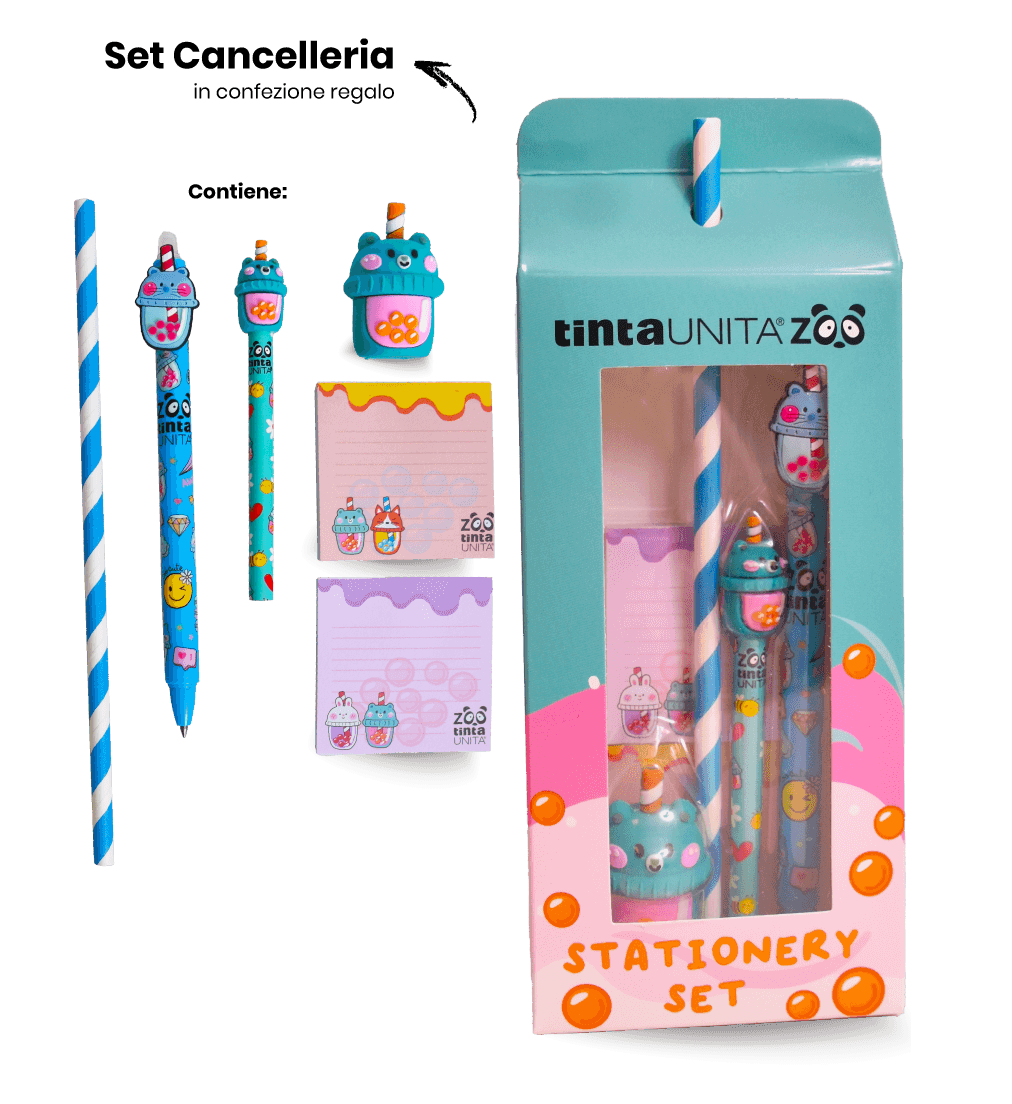 Mini Set Cancelleria Kawaii con Penna Cancellabile
