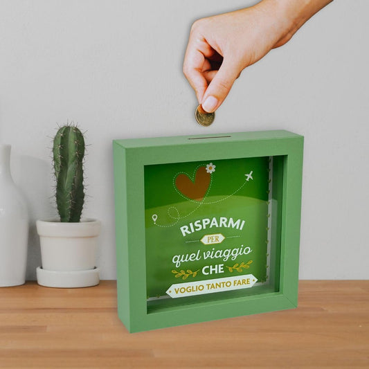 Salvadanaio Quadretto – “Risparmi per Quel Viaggio che Voglio Tanto Fare” ✈️💚